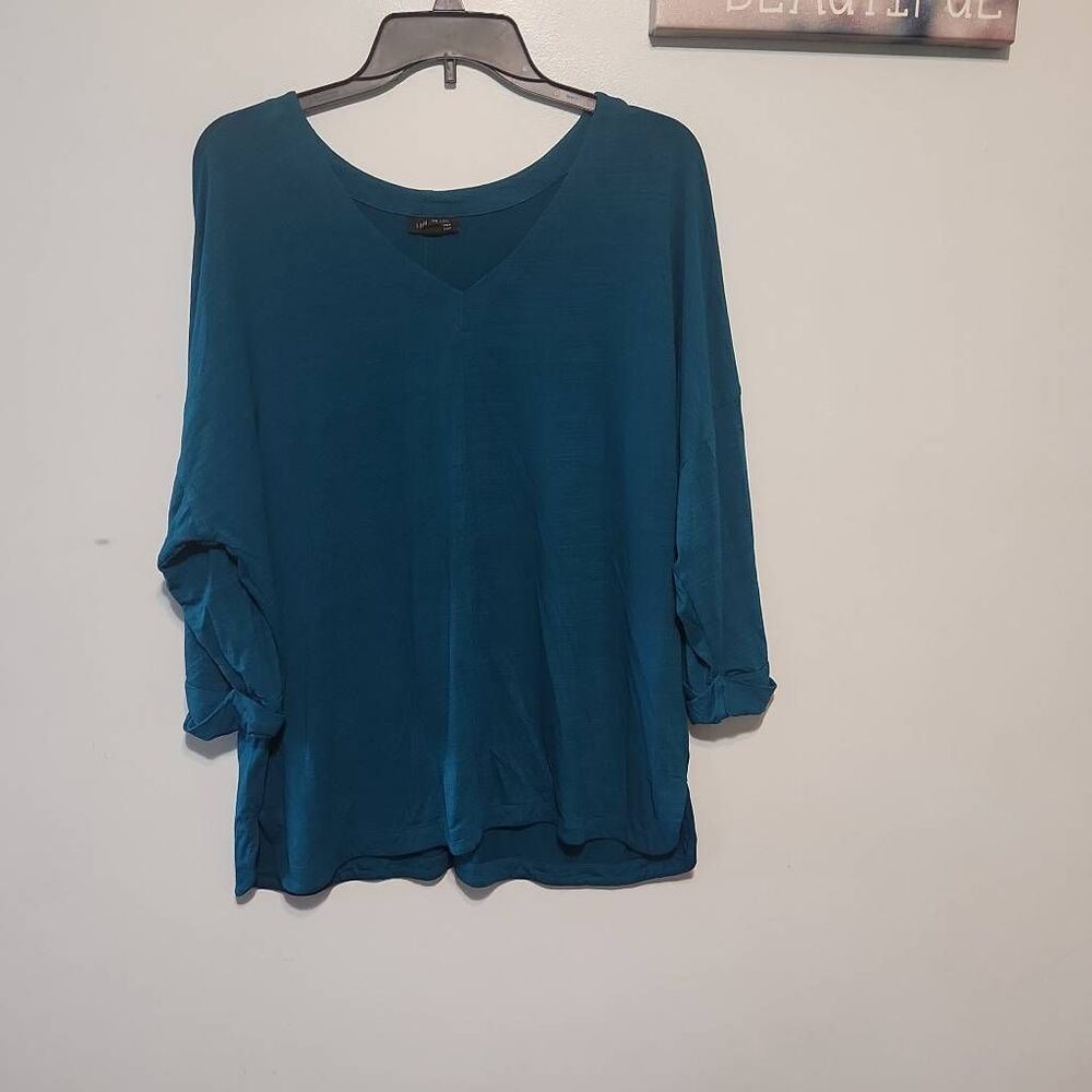 J. Jill Wearever Collection 3/4 Sleeves Knit V Neck Shirt Top Size XL Teal Tunic